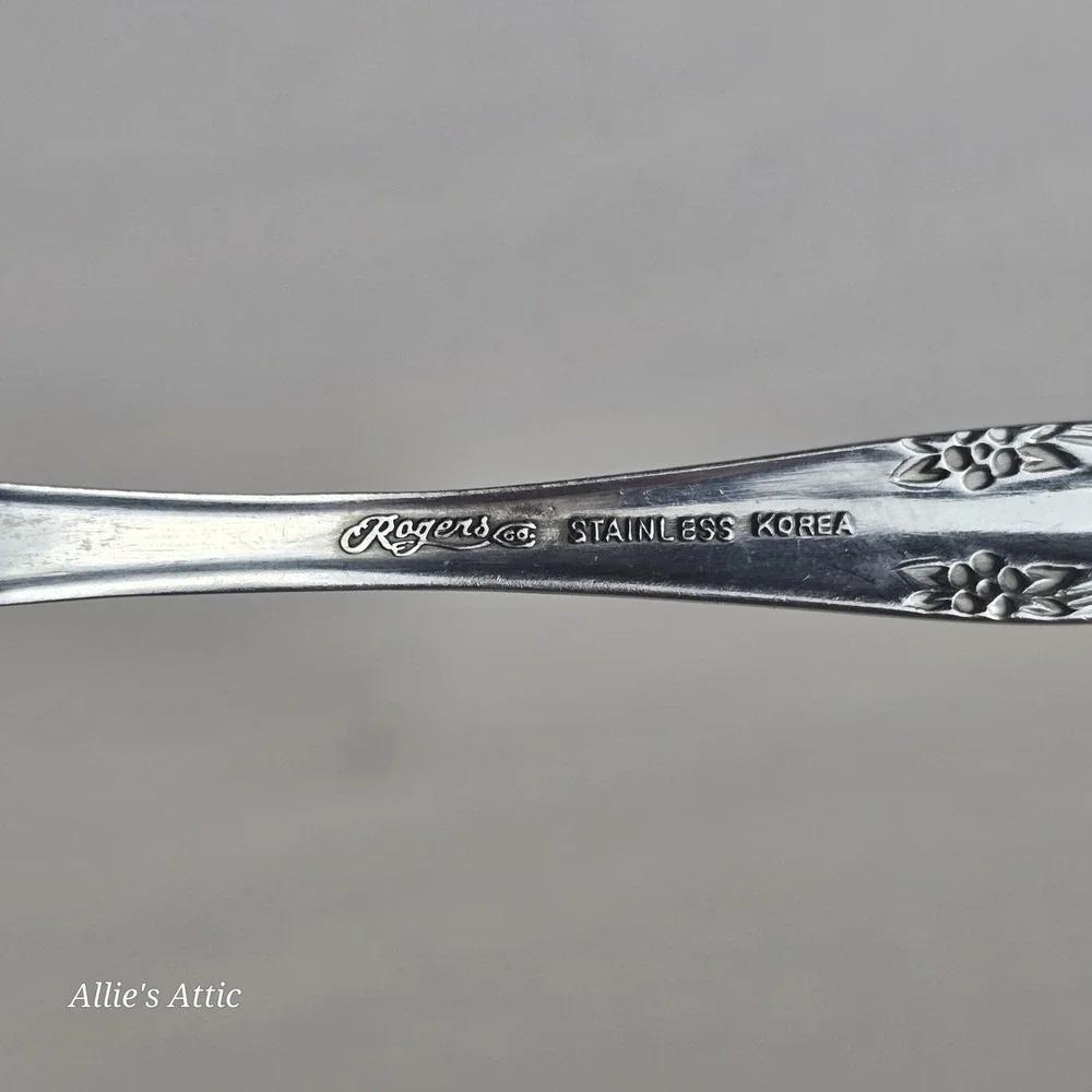 Vintage Table Spoons Flatware Mixed Stainless Oneida Floral Japan Korea Lot Of 6